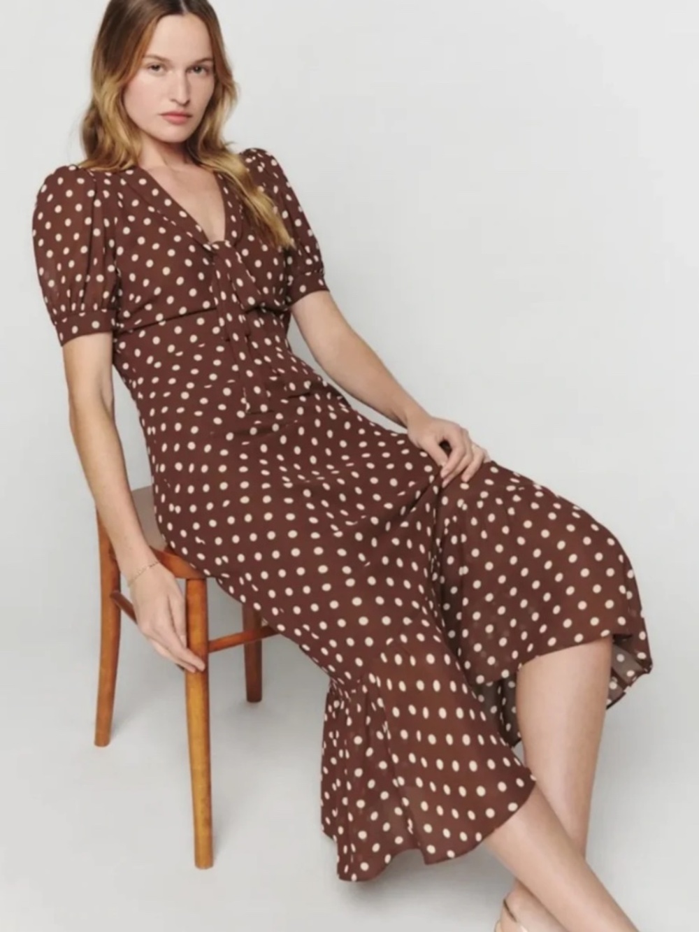 Reformation Reeds Dress Brown Polka Dot Size 10